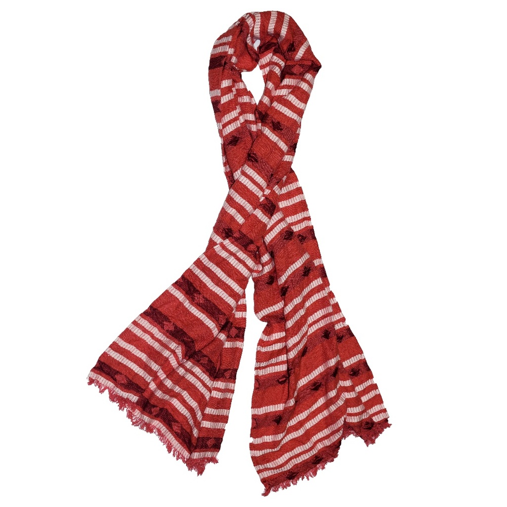 Aerie Dark Salmon Striped Fringed Scarf